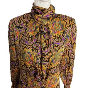 Vintage Nicola Paisley High Neck Collar Blouse